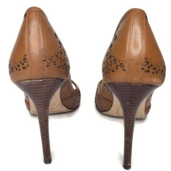 Louise Et Cie Gretel Brown cognac Leather laser Cutout Peep Toe Heels Size 10M - Picture 4 of 8